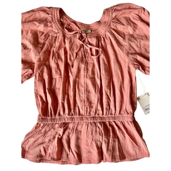 a.n.a light coral puff sleeve peplum blouse x-small - Picture 3 of 5